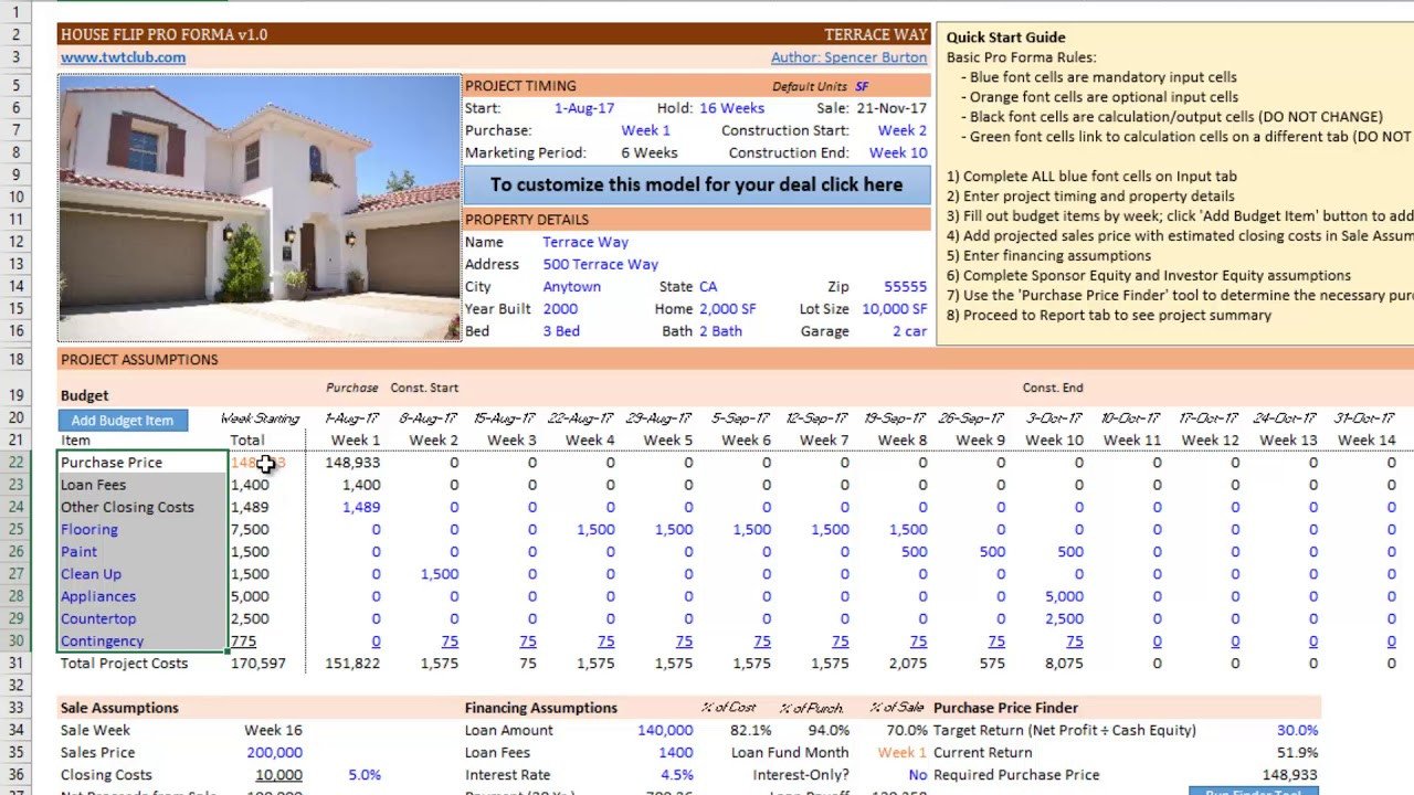 Excel Pro Forma for Flipping Houses
