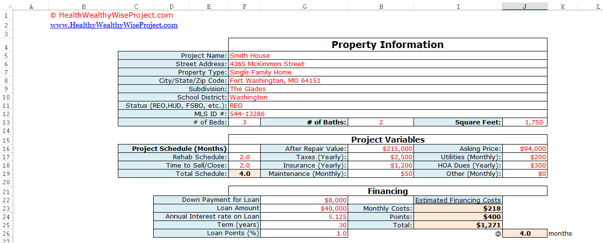 House flipping excel spreadsheet