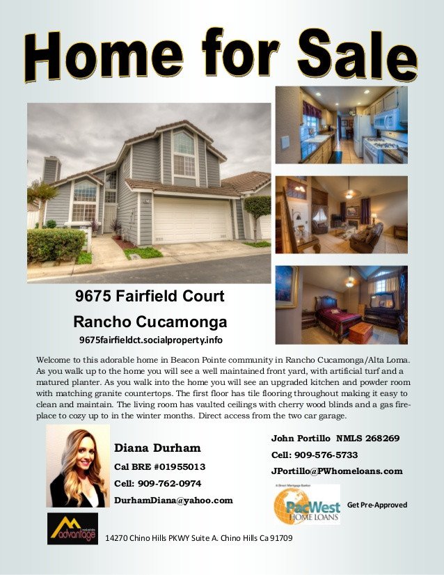 Diana Durham Rancho Cucamonga Home For Sale flyer