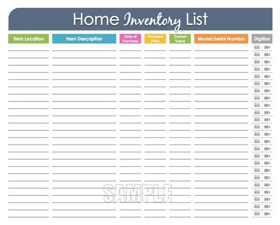 Home Inventory Organizing Printable Editable Household