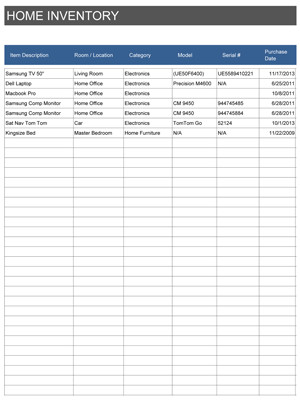 Home Inventory Spreadsheet