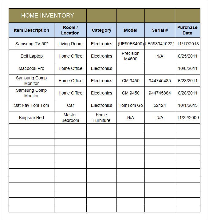 Home Inventory Template 15 Free Excel PDF Documents