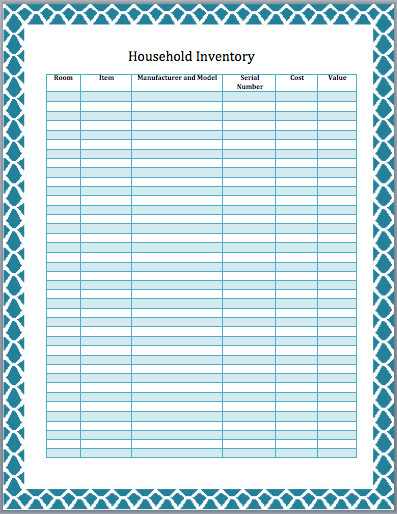 Household Inventory List Template Word Templates