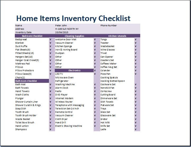 prehensive Home Inventory Checklist Template