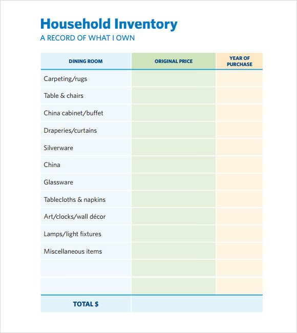 Sample Home Inventory Template Free Documents Download