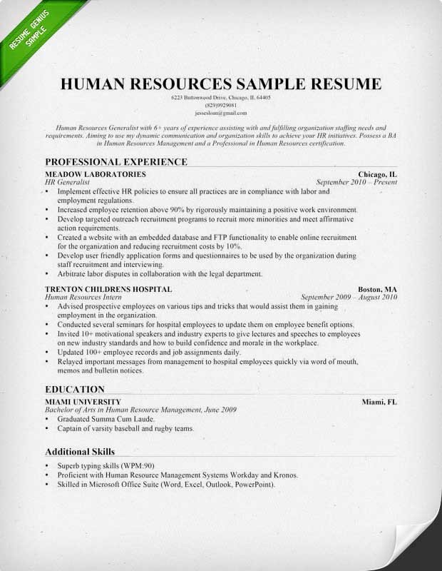Human Resources HR Resume Sample & Writing Tips