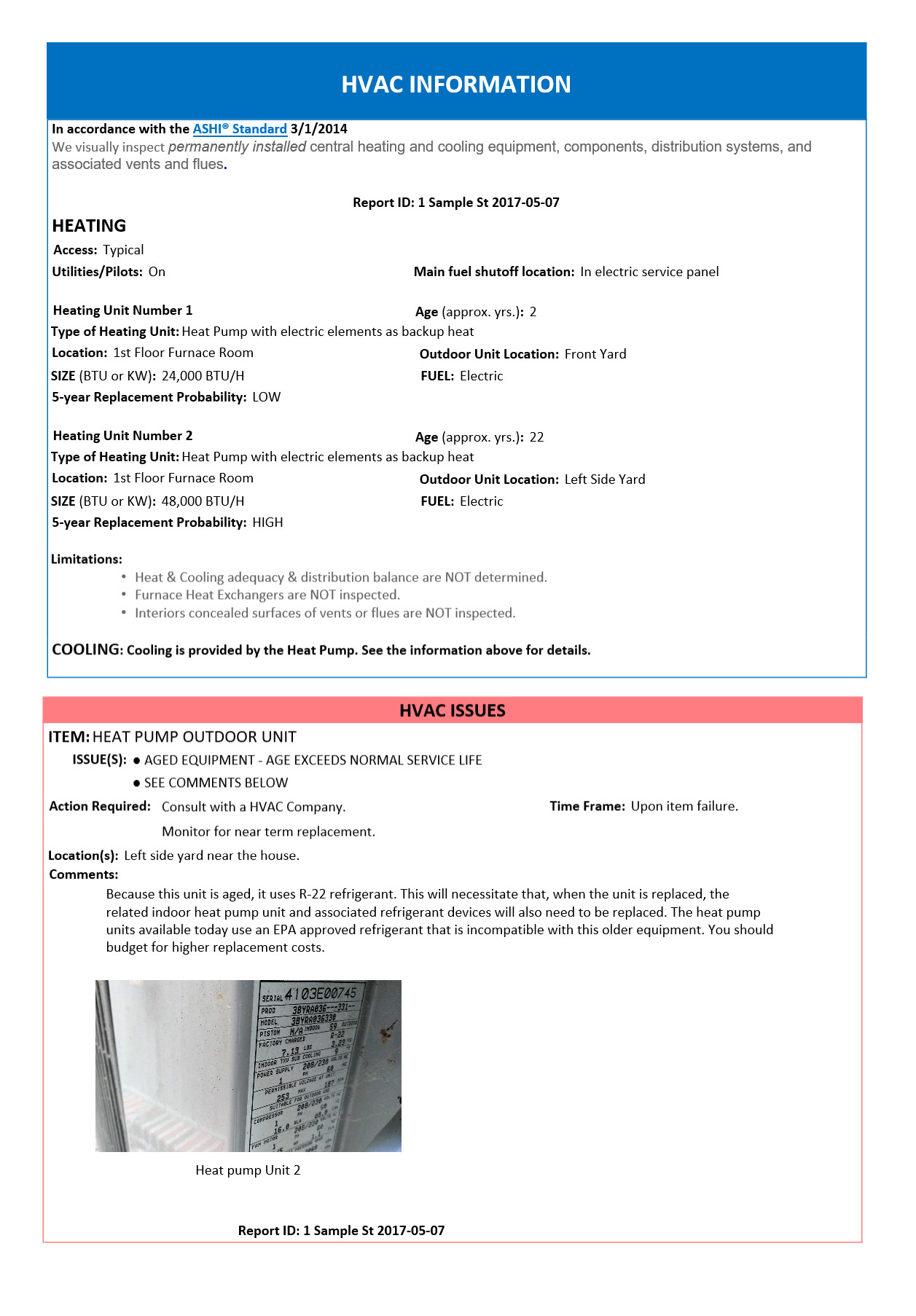 Home Inspection Report – HVAC Page – Home Inspection