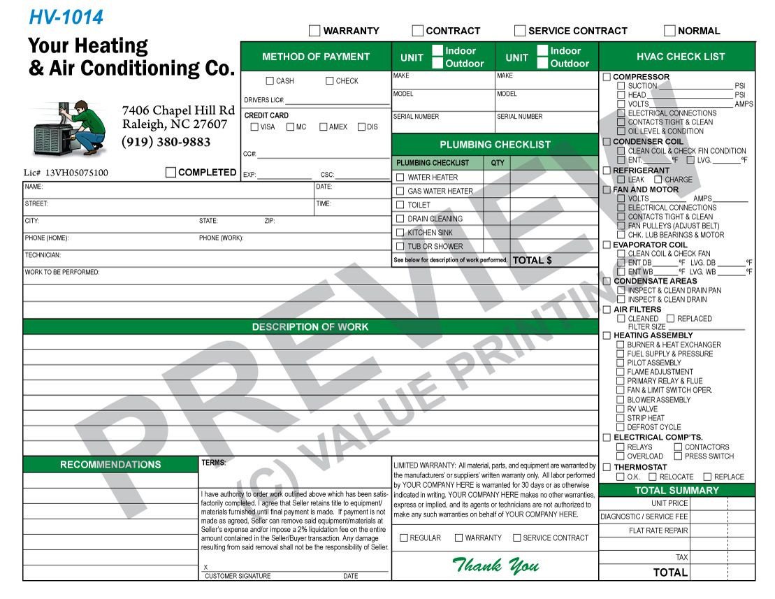 This is a Plumbing Checklist bined with a standard HVAC