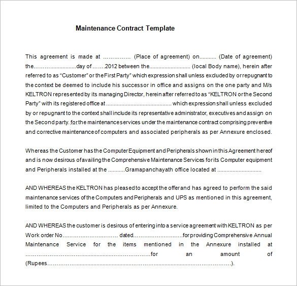 15 Maintenance Contract Templates Word PDF Apple
