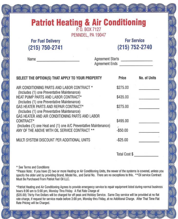 Heating and air conditioning service contract template