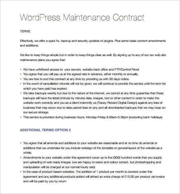 Maintenance Contract Template 20 Download Documents in