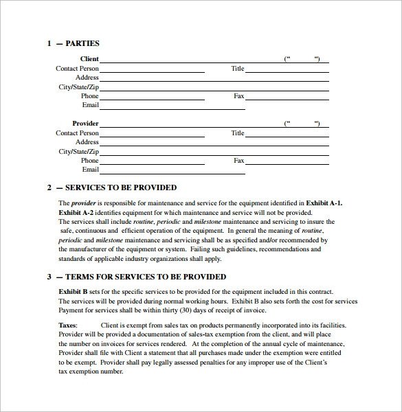 Maintenance Contract Template 20 Download Documents in