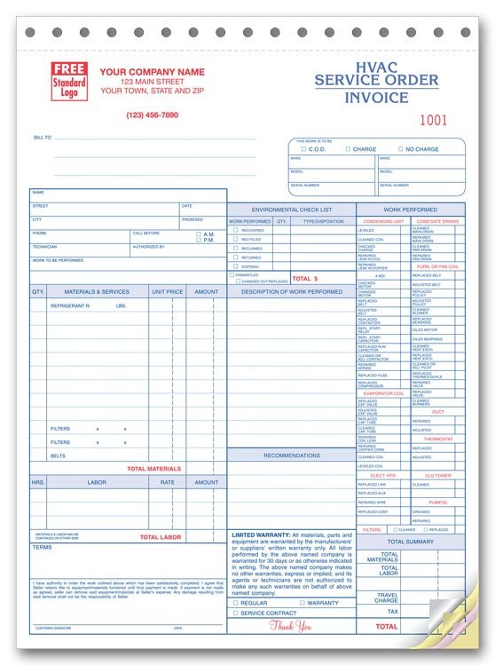 6501 a k a 6501 3 HVAC Service Order Forms with Checklist