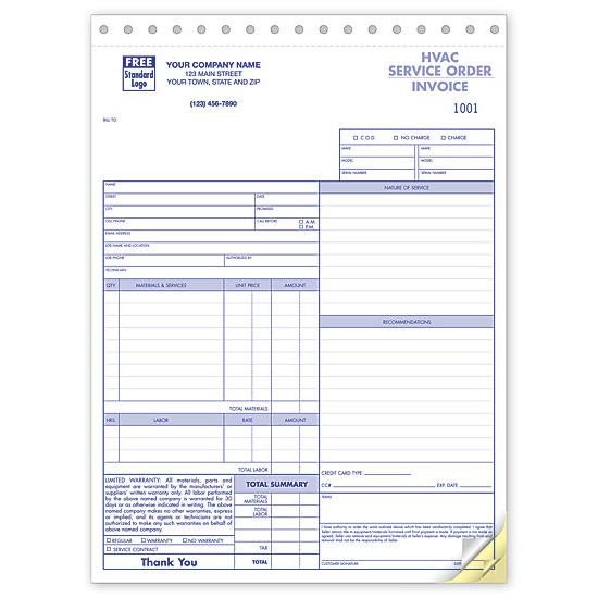 HVAC Service Invoice Form HVAC Work Orders
