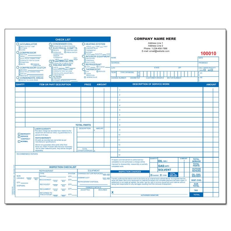 HVAC Work Order Carbonless Invoice Printing pany