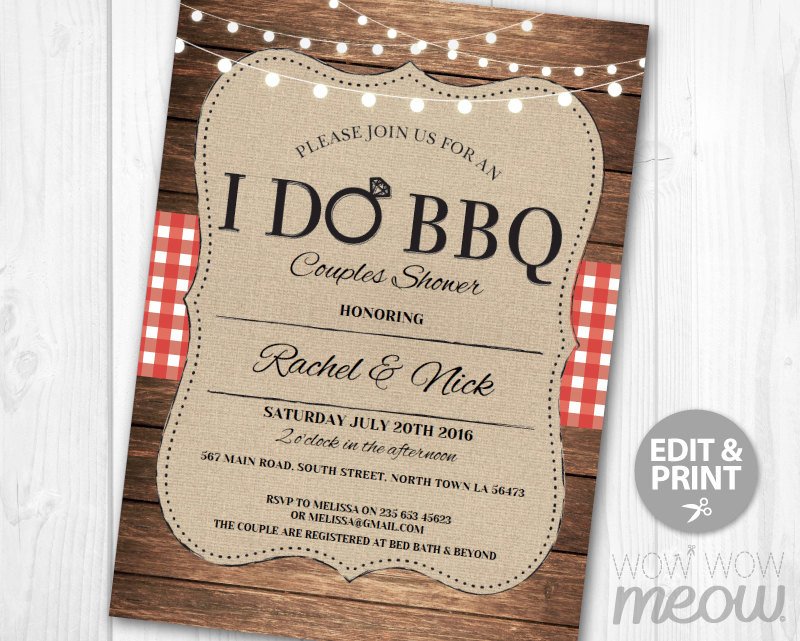 I Do BBQ Invitation Couples Shower Printable Invite Engagement