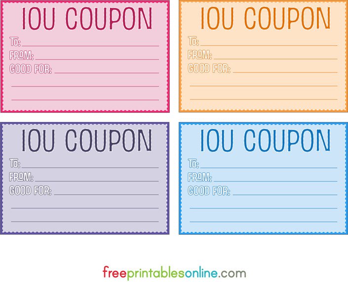 Colorful Free Printable IOU Coupons Free Printables line