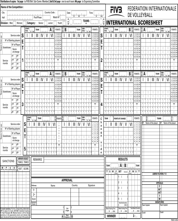 Download ficial Volleyball Scoresheet for Free