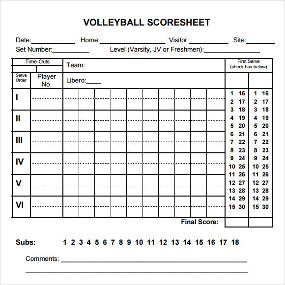 Sample Volleyball Score Sheet 11 Documents in PDF
