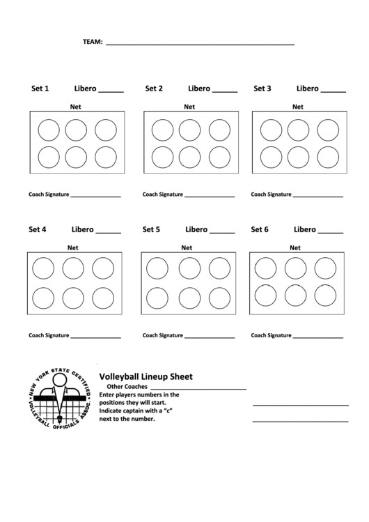 Volleyball Lineup Sheet printable pdf