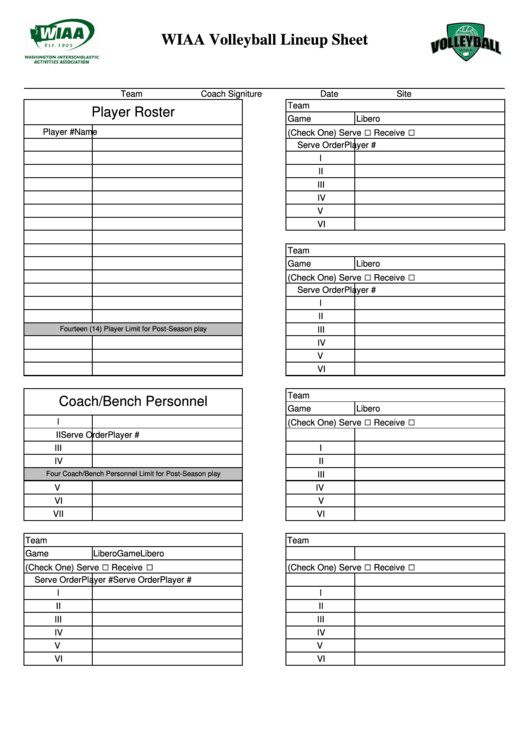 Wiaa Volleyball Lineup Sheet printable pdf