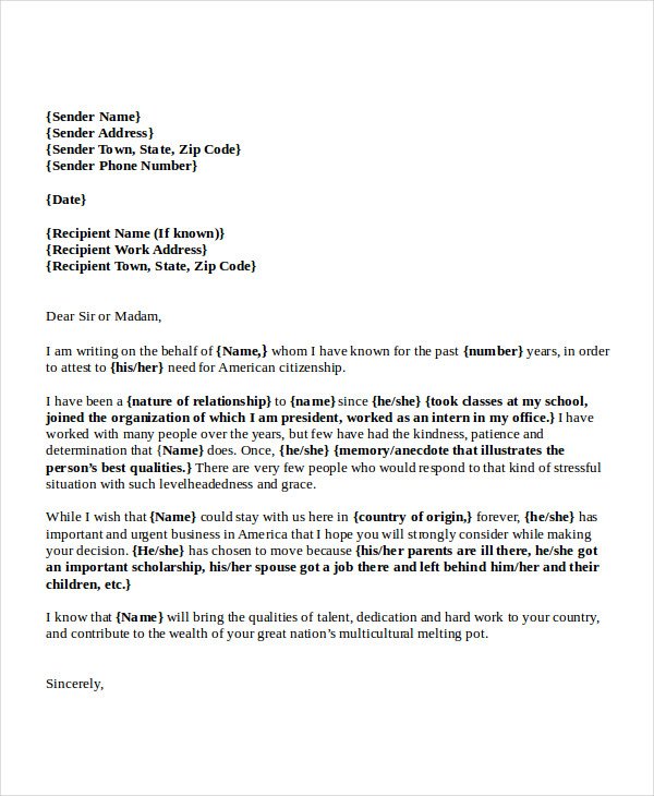 Immigration Letter Support For A Family Member
