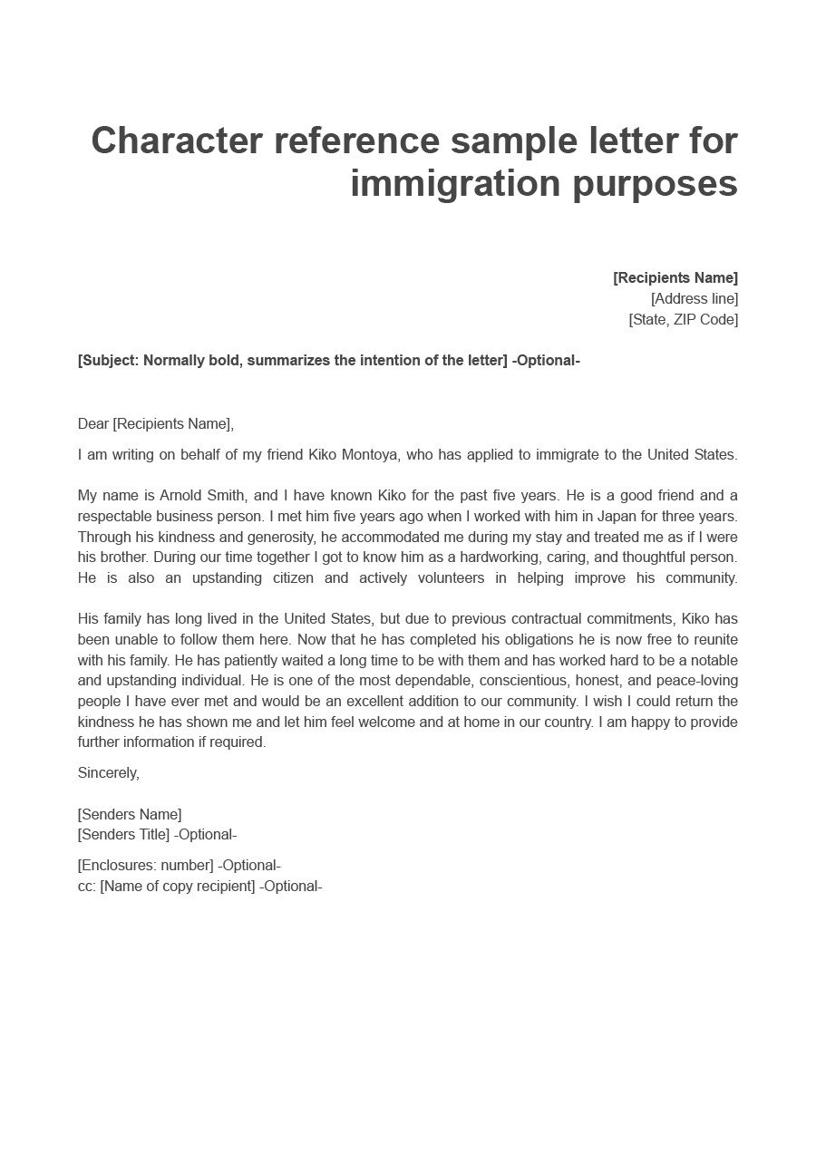 36 Free Immigration Letters Character Reference Letters