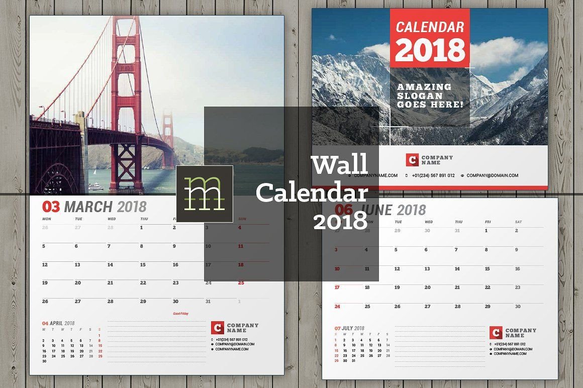 Wall calendar for 2018 year Fully editable layered
