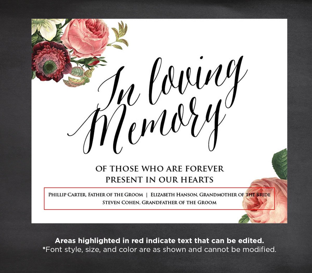  f In Loving Memory Wedding Sign Template Editable