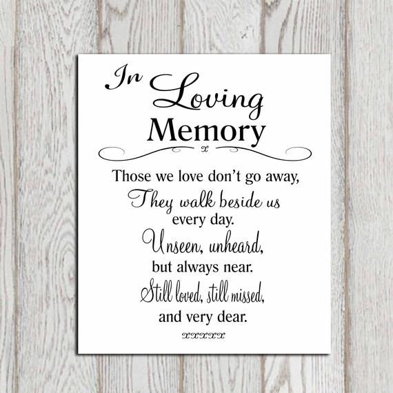 Wedding Memorial table In loving memory printable Memorial