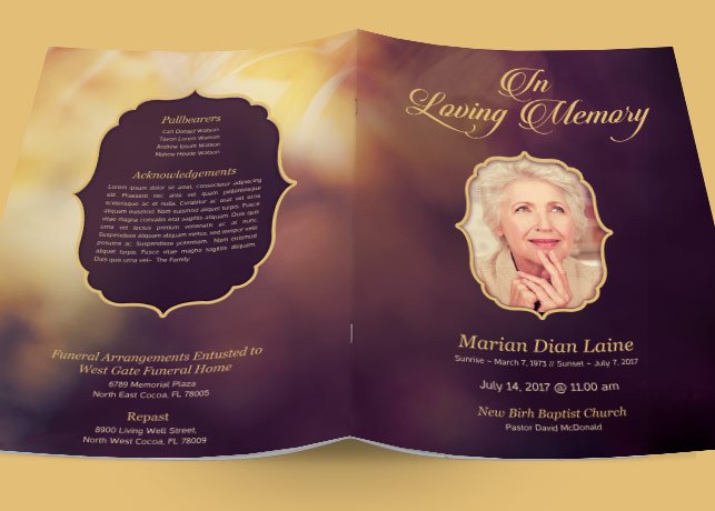 In Loving Memory Funeral Program Brochure Templates on
