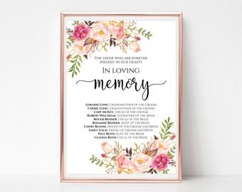 Wedding Memorial table In loving memory printable Memorial
