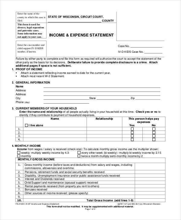 10 In e Statement Form Sample Free Sample Example