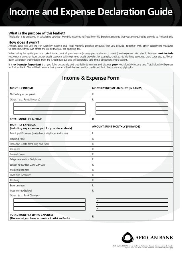 African bank in e and expense form
