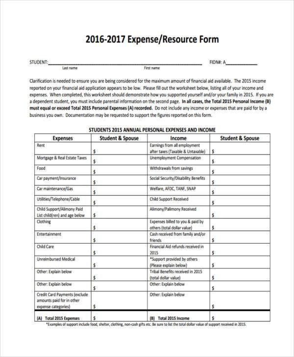 Sample Personal Expense Forms 9 Free Documents in Word PDF