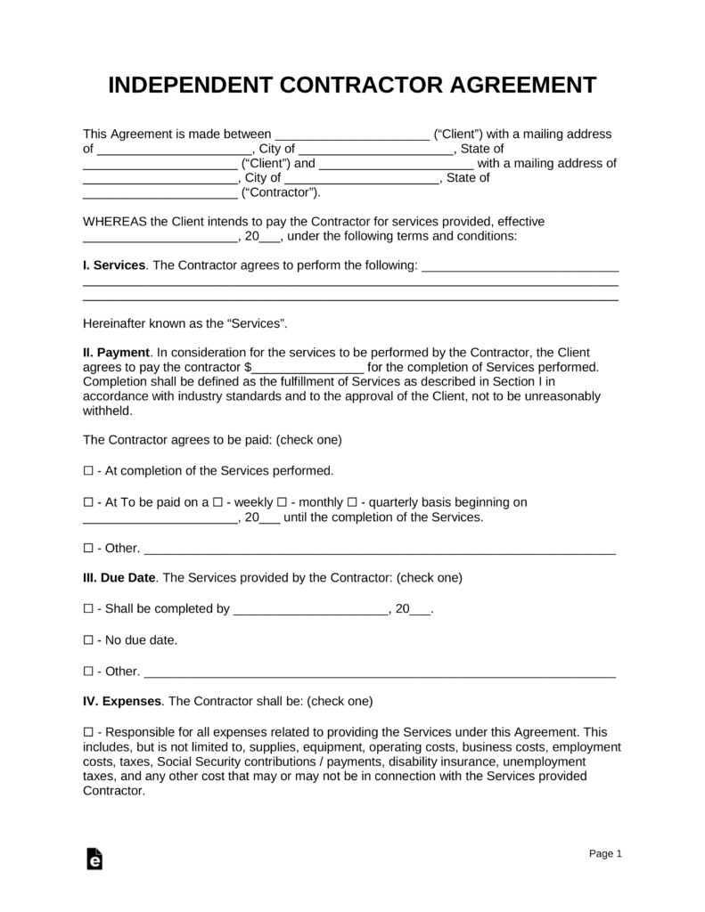 Free Independent Contractor Agreement Template PDF
