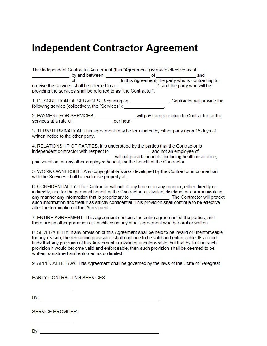 Independent Contractor Agreement Template Sample