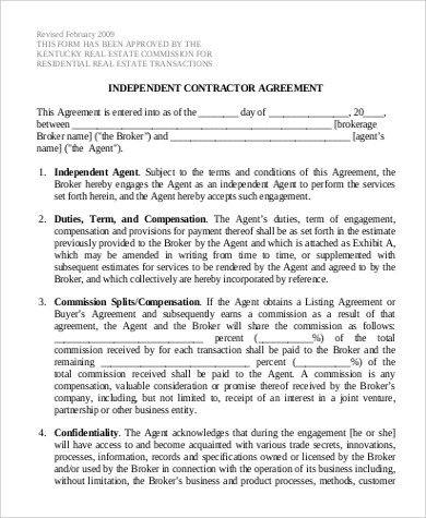 Sample Independent Contractor Agreement Form 9 Examples