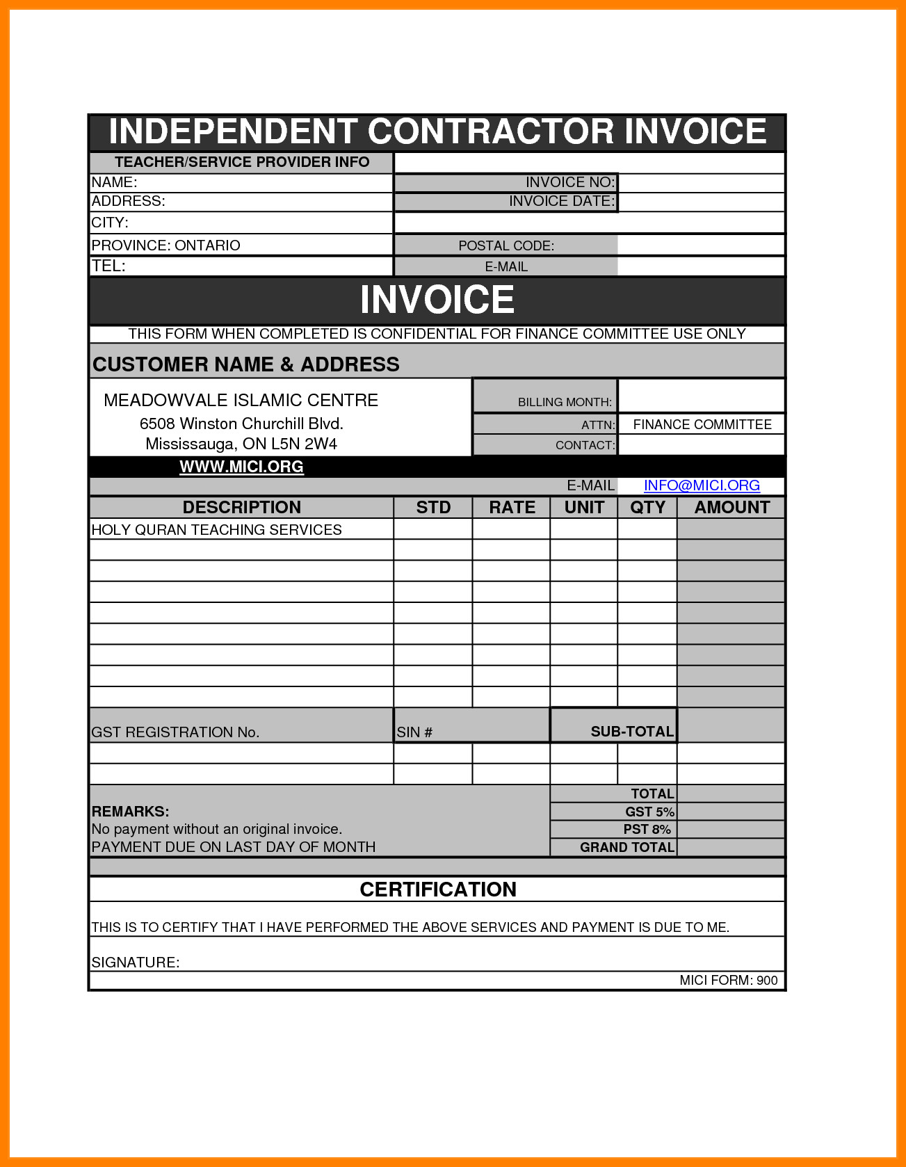 7 independent contractor invoice