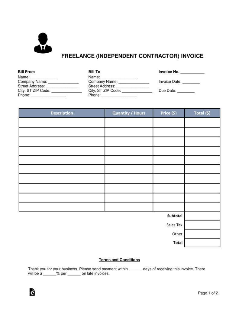 Free Freelance Independent Contractor Invoice Template