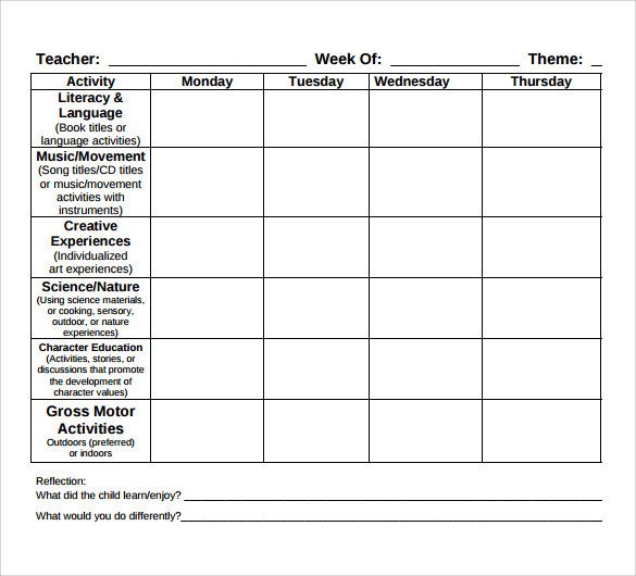Sample Toddler Lesson Plan 9 Example Format