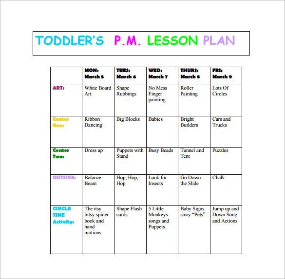 Toddler Lesson Plan Template – 10 Free Word Excel PDF