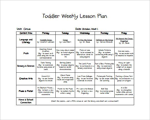 Toddler Lesson Plan Template 9 Free PDF Word Format