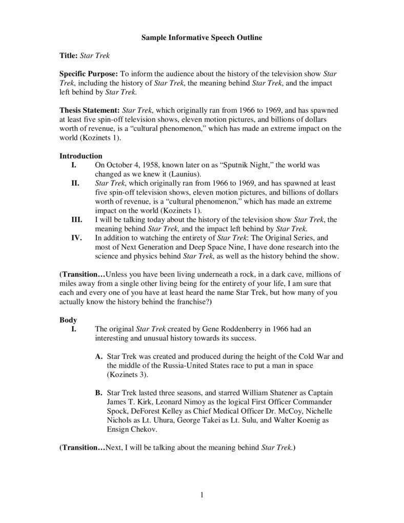 7 Informative Speech Outline Templates PDF