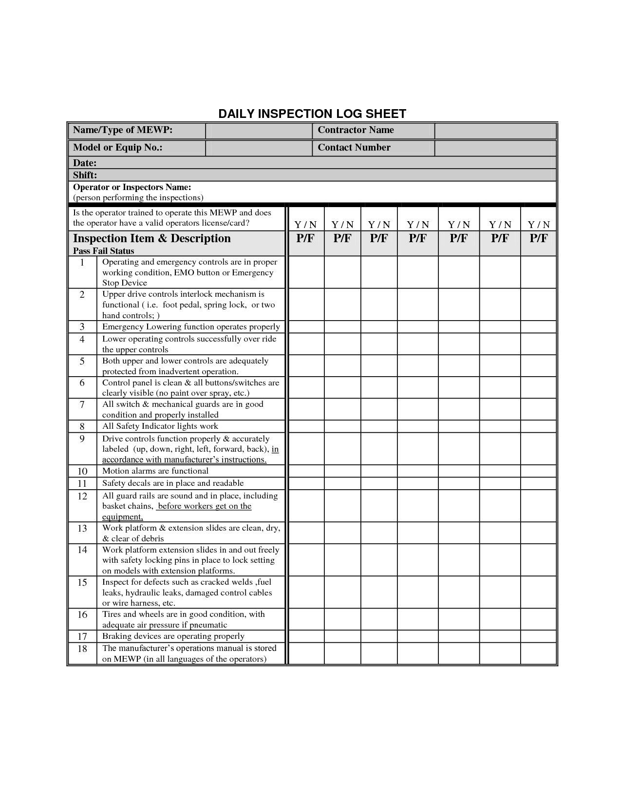 28 of Vehicle Inspection Log Template