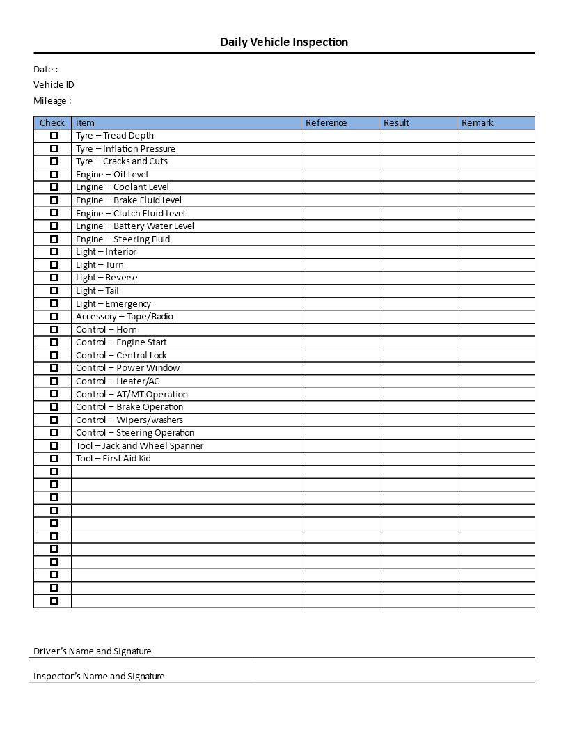 Download this daily vehicle inspection checklist template