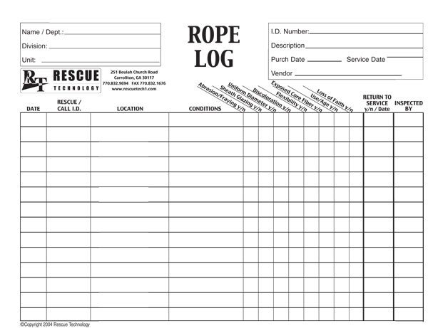 RT Rope Log Sheets
