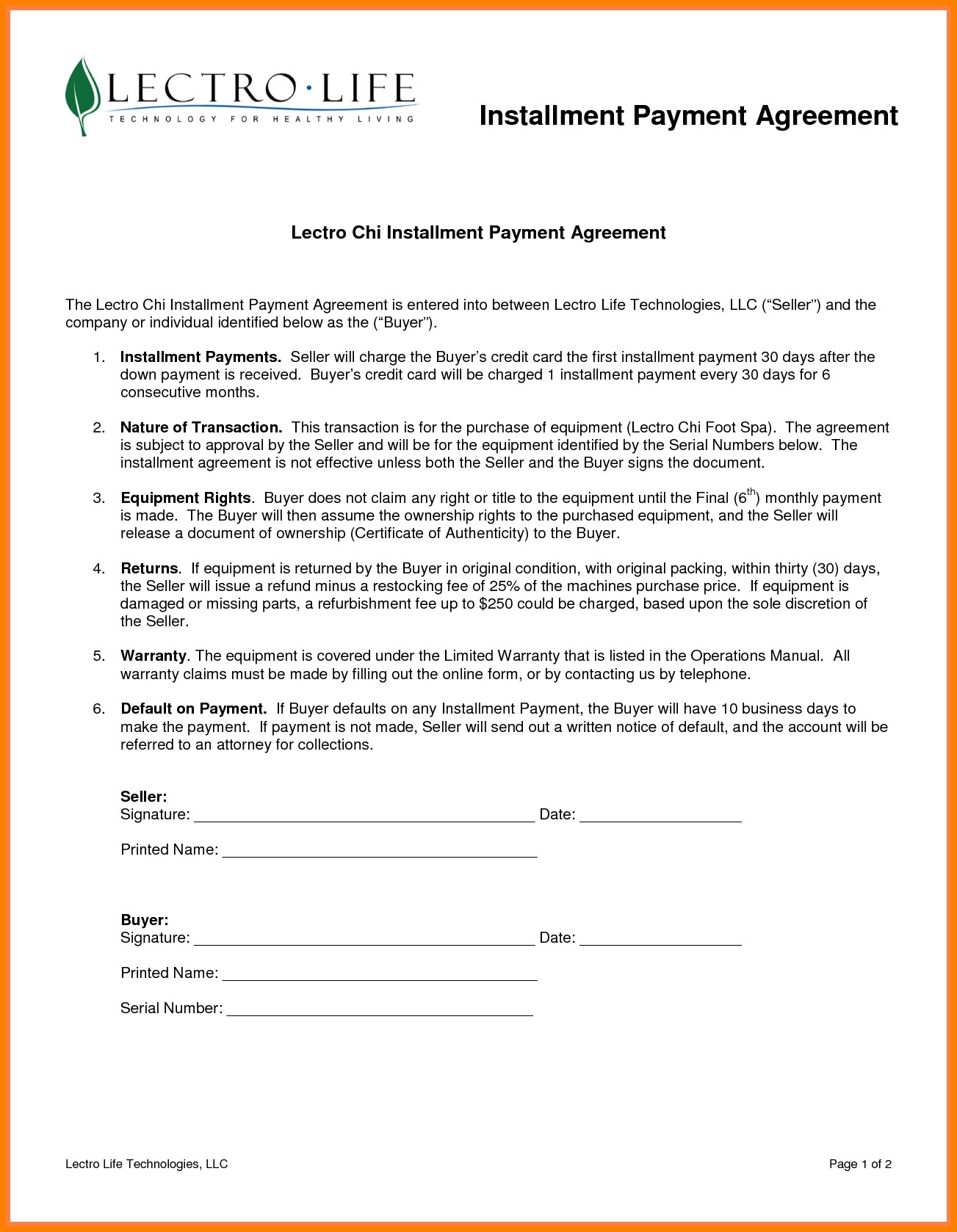 7 installment payment plan agreement template