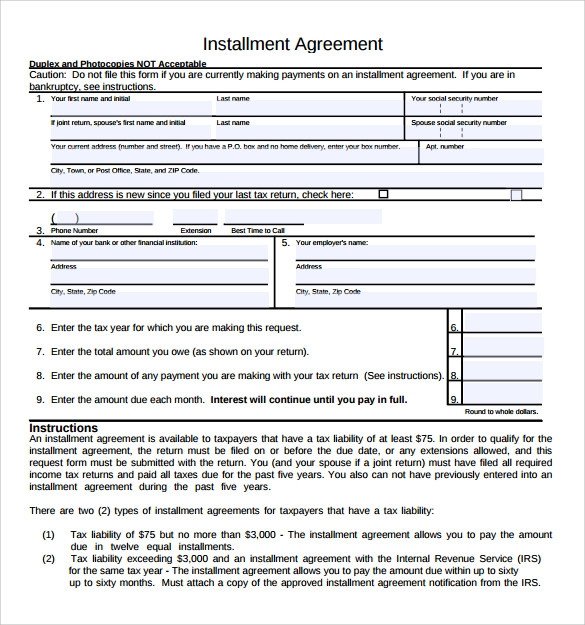 7 Sample Installment Agreements