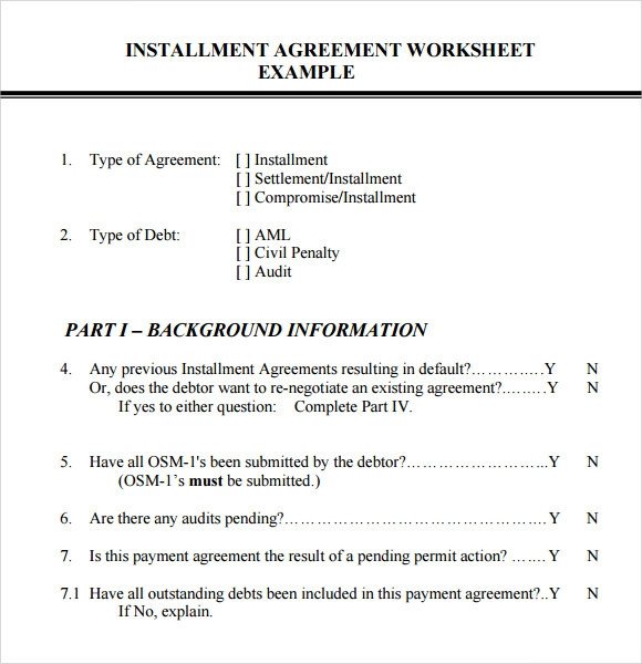 Installment Agreement – 7 Free Samples Examples Format